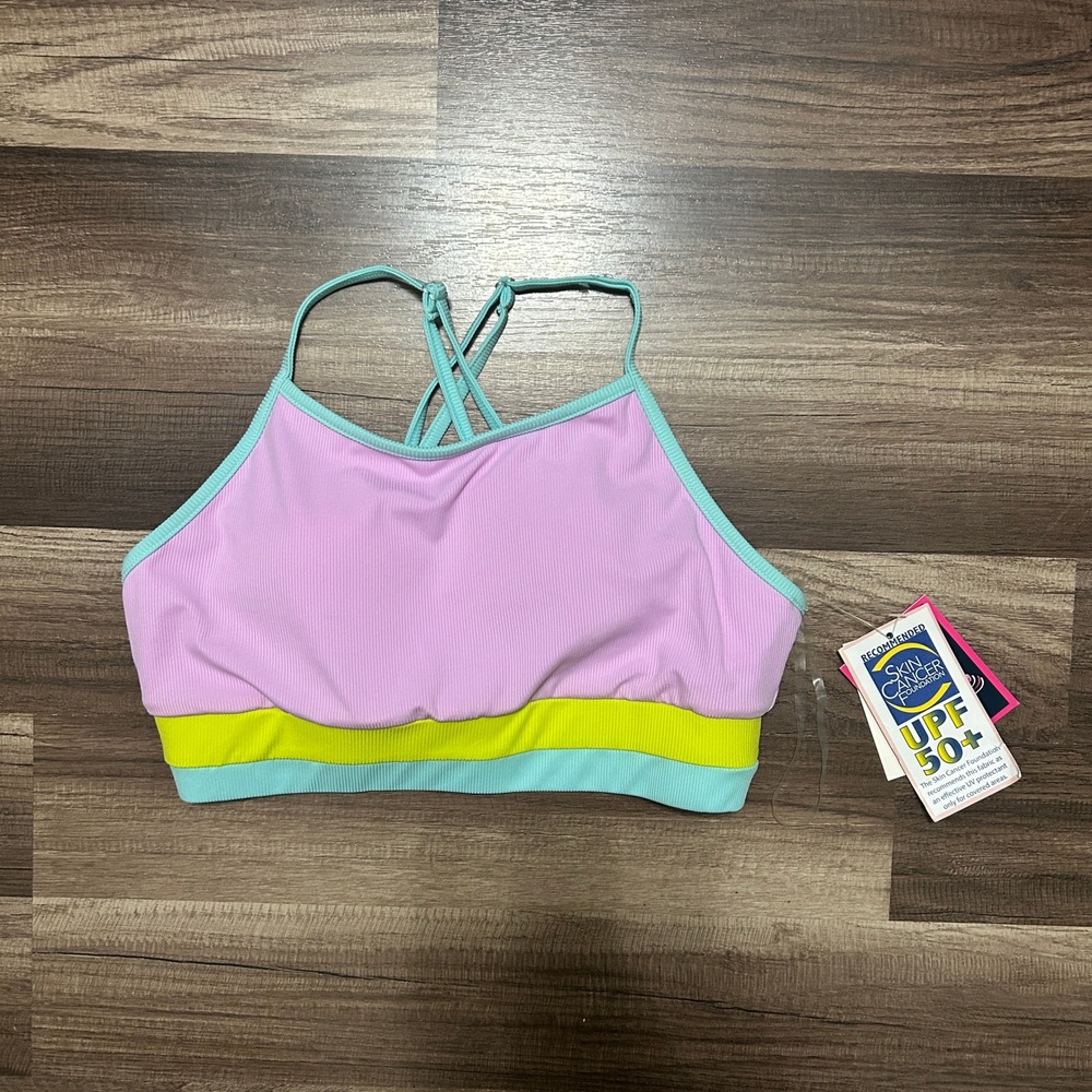 Andy & Evan Swim Top Girls L 12/14 Purple Ribbed NEW UPF 50+ Beach Resort Pool